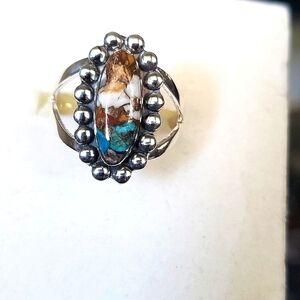 Sterling Silver Spiny Turquoise Ring Size Large Santa Fe Style